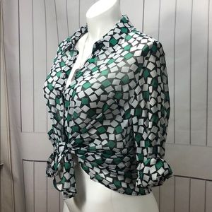 ⭐️LANE BRYANT GREEN/BLK BUTTON UP 18/20